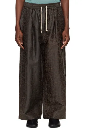 JAN JAN VAN ESSCHE Pantalon ample brun en soie teinte à la boue façon dorozome - O-Project