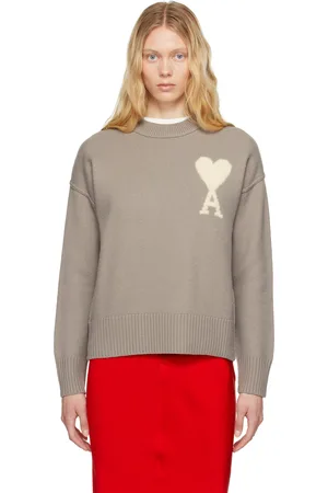 Ami Pull taupe en laine à logo Ami de cœur