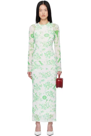 Moschino Robe longue vert et blanc en filet à motif fleuri imprimé