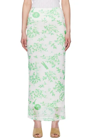 Moschino Jupe longue vert et blanc en filet à motif fleuri imprimé