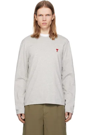Ami T-shirt à manches longues gris en coton à logo Ami de cœur