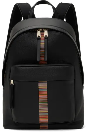 Paul Smith Sac à dos noir en cuir à garnitures à rayures emblématiques
