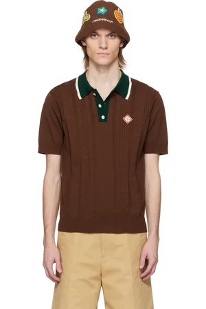Casablanca Polo surdimensionné brun en tricot câblé