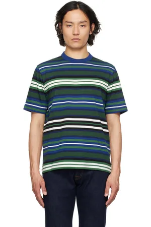 Paul Smith T-shirt vert et bleu en coton à rayures