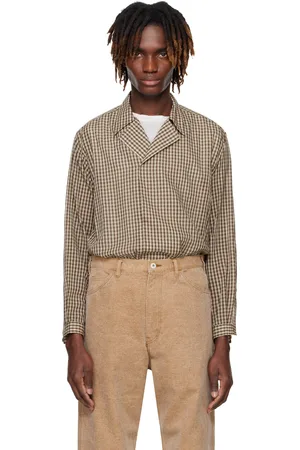 Auralee Chemise à enfiler Airy brune en popeline légère de coton à carreaux