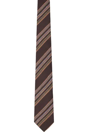 Paul Smith Cravate brune en lin et soie à rayures contrastées