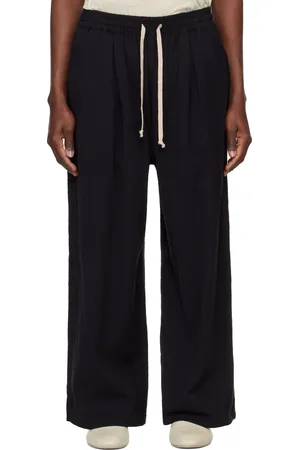 JAN JAN VAN ESSCHE Pantalon ample noir en tissu gaufré de coton et lin - O-Project