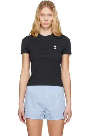 Ami T-shirt écourté bleu marine en coton