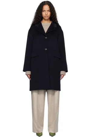 Max Mara Manteau midi bleu marine à simple boutonnage - 
