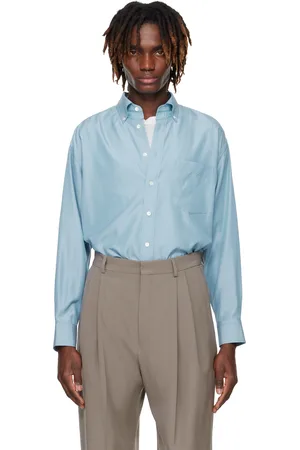 Auralee Chemise bleue en popeline fine de soie à boutons