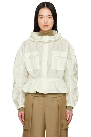 Moncler Blouson Curton blanc cassé à capuche et à basque