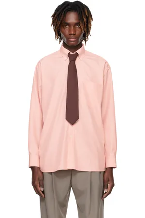 Auralee Chemise rouge en popeline fine de soie à boutons