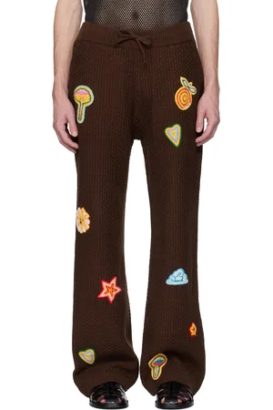 Casablanca Pantalon de survêtement brun en crochet à motif graphique