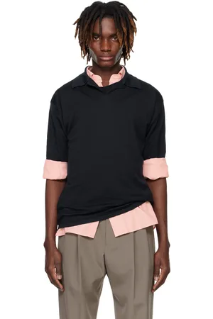 Auralee Polo teint en plongée bleu marine en tricot de laine