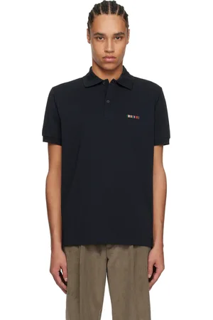 Paul Smith Polo bleu marine en coton à rayures emblématiques et à logo