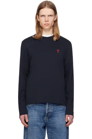 Ami T-shirt à manches longues bleu marine en coton à logo Ami de cœur