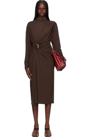 Bottega Veneta Robe midi brune en crêpe de viscose