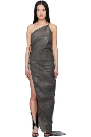 Rick Owens Robe longue Taco grise en denim surteint