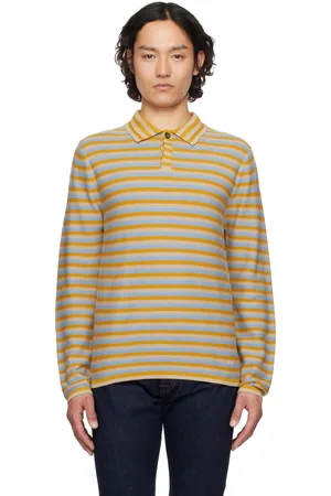 Paul Smith Polo jaune et bleu en tricot de coton à rayures délavées