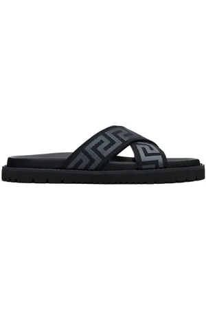 VERSACE Sandales noires à brides à motif à clés grecques