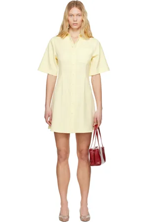 Ami Robe courte à manches courtes jaune en laine