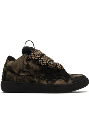 Lanvin Baskets Curb noir et brun en denim lavé