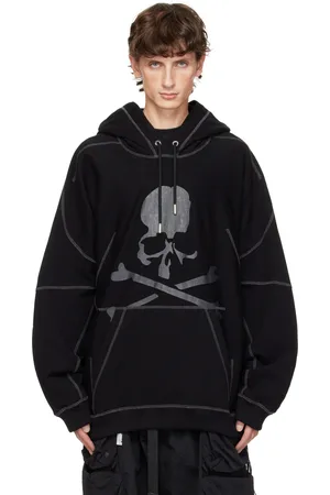 MASTERMIND JAPAN Pull à capuche droit noir à piqures contrastantes