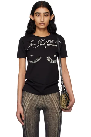 Jean Paul Gaultier T-shirt noir à imprimé de poème de style tatouage
