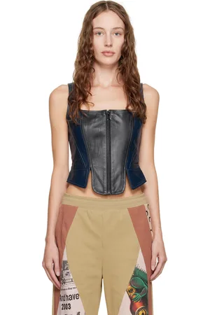 Marine Serre Corset bleu en cuir à glissière
