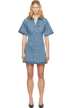 Ami Robe courte à manches courtes blue en denim de coton