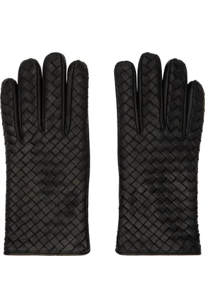 Bottega Veneta Gants noirs en cuir tissé façon intrecciato