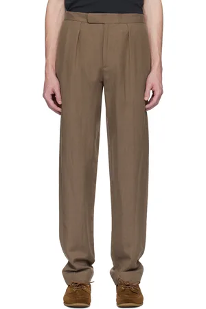Ralph Lauren Pantalon de complet brun taillé à la main en soie et lin