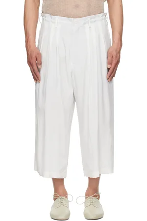 YOHJI YAMAMOTO Pantalon Ette blanc en rayonne et soie à six plis - POUR HOMME