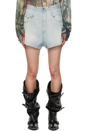 R13 Short droit Venti bleu en denim à passants doubles