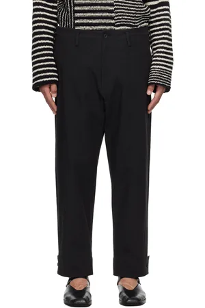 YOHJI YAMAMOTO Pantalon noir à patte boutonnée aux revers - POUR HOMME