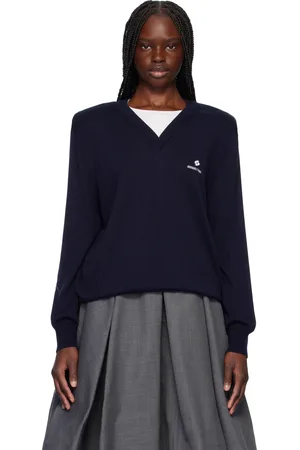 Shushu/Tong Pull bleu marine en tricot à épaulettes