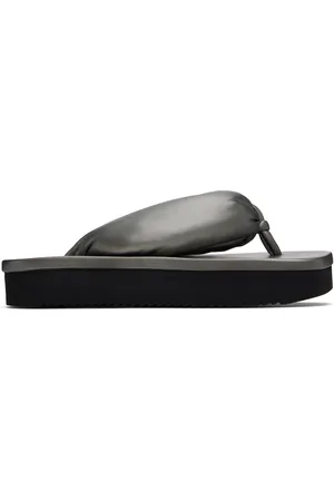 Rick Owens Tongs gris acier en cuir d