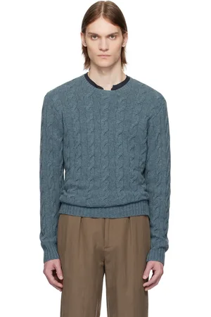 Ralph Lauren Pull bleu en tricot câblé de cachemire