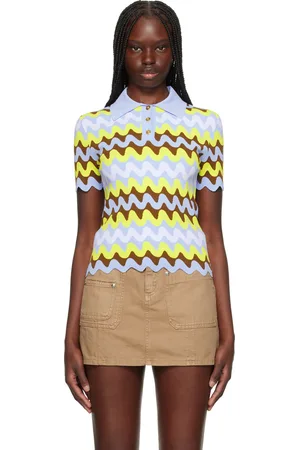 VERSACE Polo ajusté multicolore en tricot à rayures ondulées en jacquard