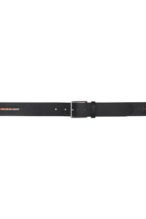 Paul Smith Ceinture noire en cuir grainé à rayures emblématiques