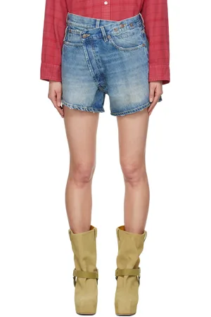 R13 Short décontracté bleu en denim à taille décentrée