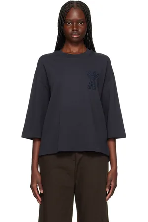 Ami T-shirt bleu marine en coton à écusson à logo Ami de cœur