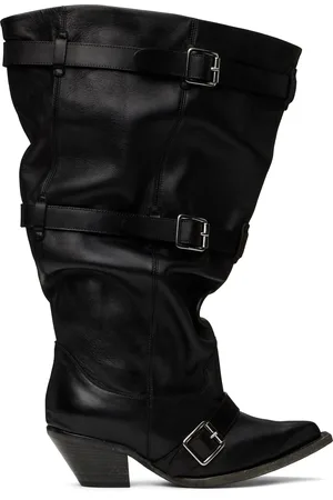 R13 Bottes de cowboy décontractées noires à boucles à ardillon