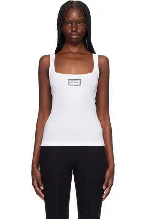 VERSACE Débardeur blanc en jersey côtelé à écusson à logo