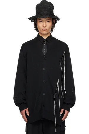 YOHJI YAMAMOTO Cardigan noir en tricot jauge 10 à ornements en point roulé - POUR HOMME