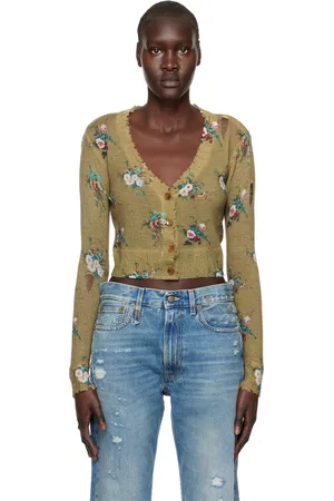 R13 Mini cardigan kaki à effet usé