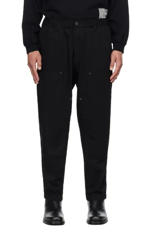 YOHJI YAMAMOTO Pantalon de travail noir en toile oxford à empiècement aux genoux - POUR HOMME