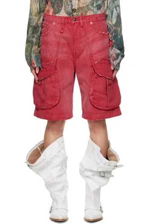 R13 Short ample rouge en denim à poches