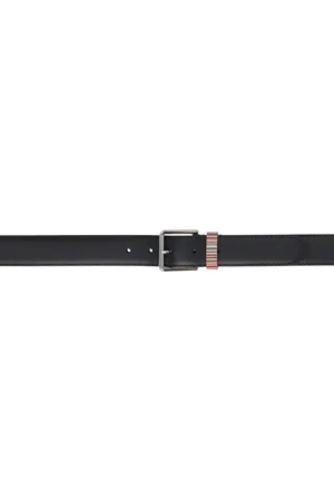 Paul Smith Ceinture noire en cuir à patte à rayures emblématiques