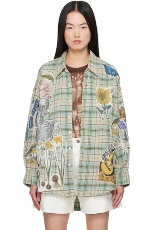 R13 Chemise bleu et beige à emmanchures basses